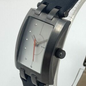 Code Women's Tank Watch 21mm Gunmetal Gray 50M WR Black Band New Battery 6.75"
